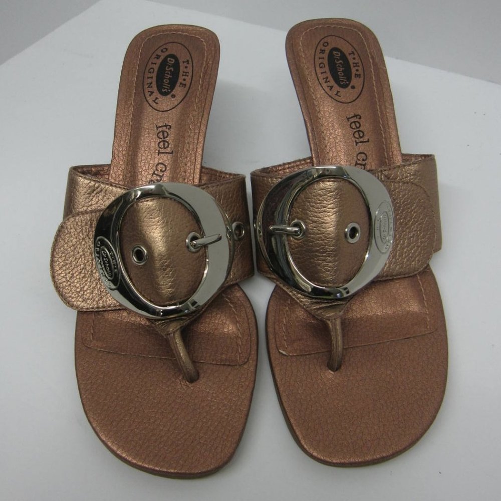 Dr Scholl's Coppery Sandal Heels Leather Buckle